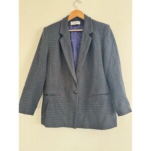 Vintage Dumas Blazer Womens Green Blue Plaid Academia Preppy U.S.A Houndstooth